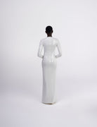 Dominique white iridescent long sleeve sequin maxi dress gown front view Oúhre Australia