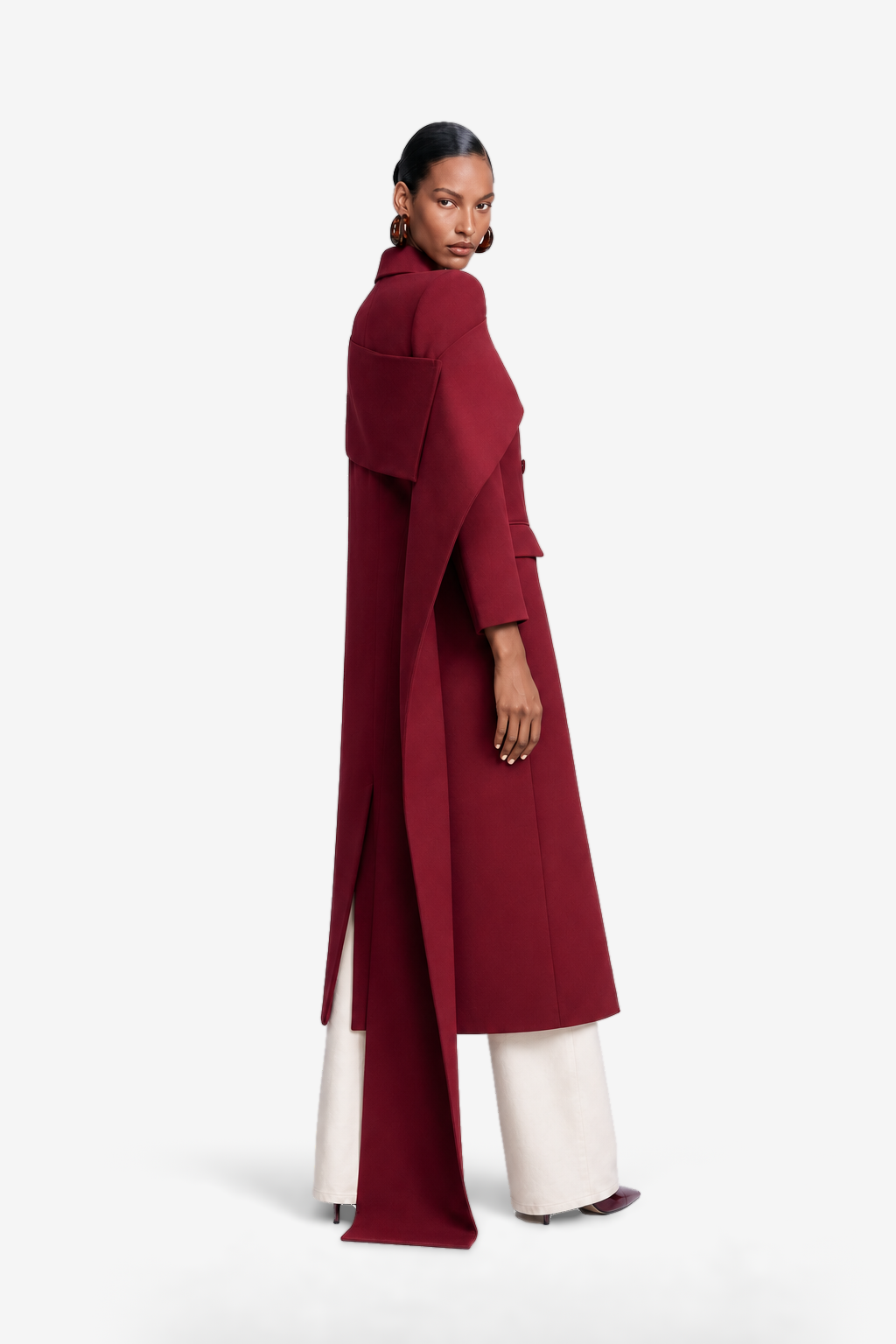 Wine Double Breasted Cape Coat Removable Cape | Oúhre