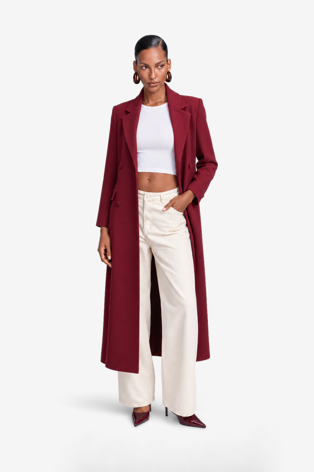 Wine Double Breasted Cape Coat Removable Cape | Oúhre